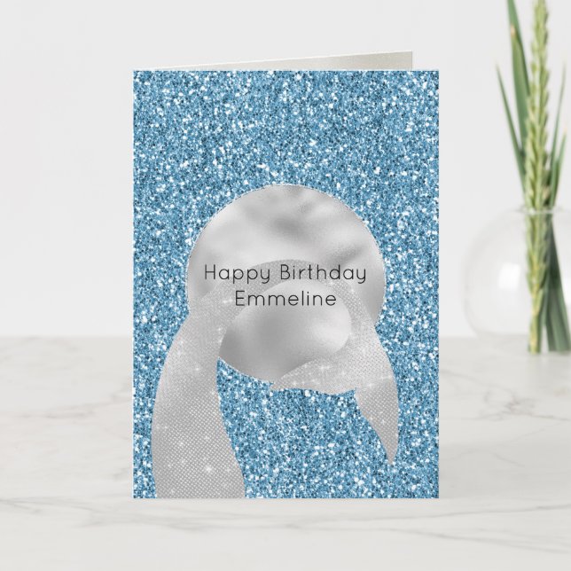 Silver Turquoise Pearl Glitter Mermaid   Card (Front)
