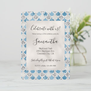 Silver Turquoise Pearl Glitter Mermaid Invitation