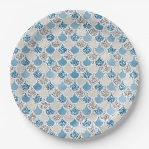 Silver Turquoise Pearl Glitter Mermaid       Paper Plate