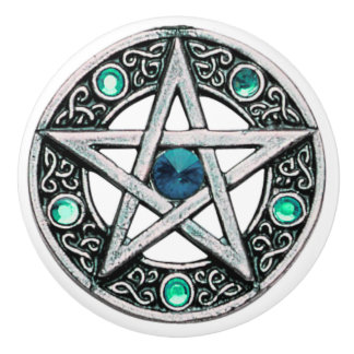 Silver & Turquoise Pentagram Ceramic Knob