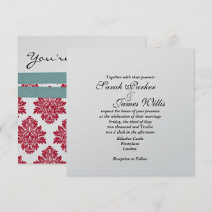 Silver & turquoise & red metallic Wedding Invite