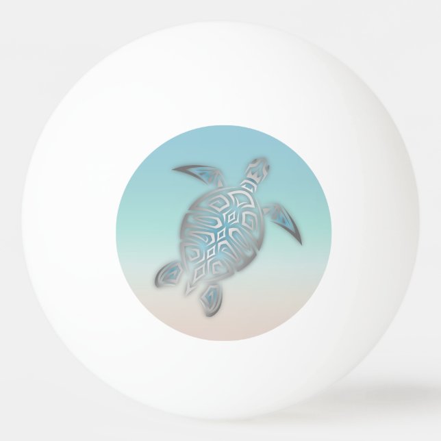 Silver Turquoise Sea Turtle Beach Style Ping Pong Ball (Front)