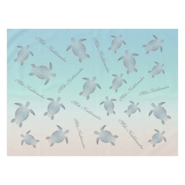 Silver Turquoise Sea Turtles Coastal Pattern  Tablecloth (Front (Horizontal))