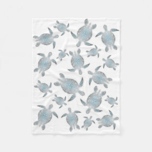 Silver Turquoise Sea Turtles Pattern Fleece Blanket