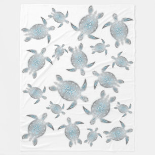 Silver Turquoise Sea Turtles Pattern Fleece Blanket