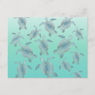 Silver Turquoise Sea Turtles Pattern Postcard
