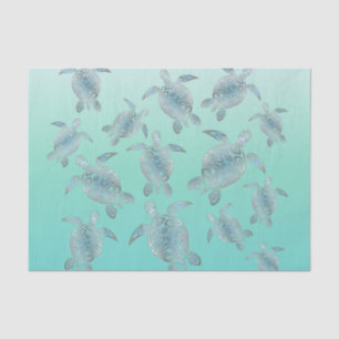Silver Turquoise Sea Turtles Pattern Tissue Paper