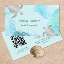 Silver Turtle Blue Ink Coastal QR Code