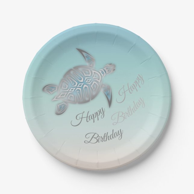 Silver Turtle | Happy Birthday Paper Plate (Front)