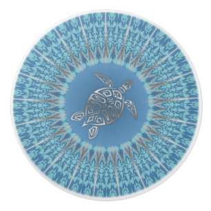 "Silver Turtle Radiance"   Tropical Mandala Ceramic Knob