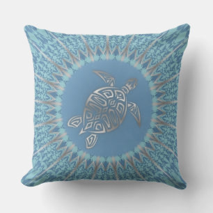 "Silver Turtle Radiance"   Tropical Mandala Cushion