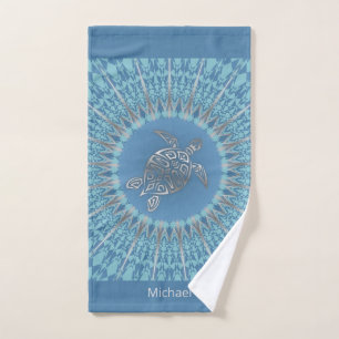 "Silver Turtle Radiance"   Tropical Mandala Hand Towel