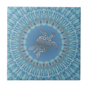 "Silver Turtle Radiance"   Tropical Mandala Tile