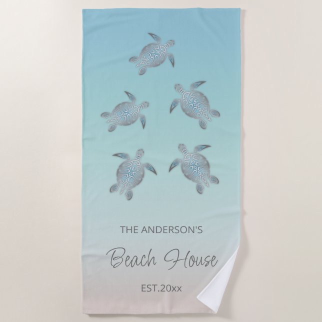 Silver Turtles Beach Style Beach Towel (Front)
