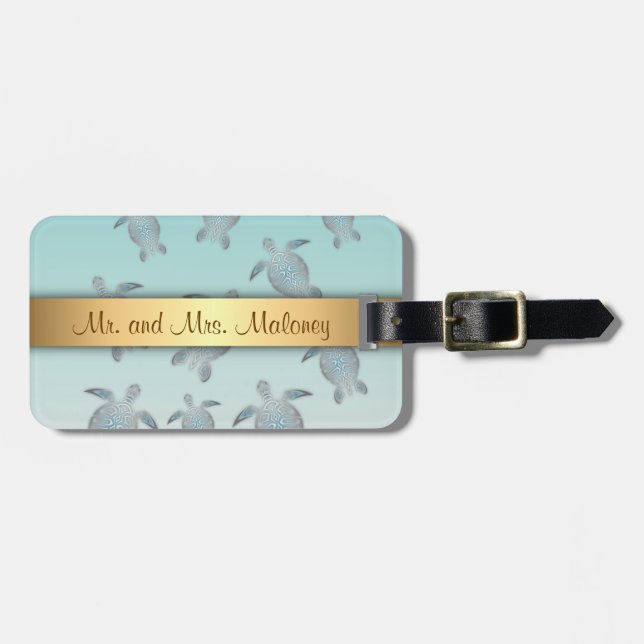 Silver Turtles Beach Style Luggage Tag (Front Horizontal)