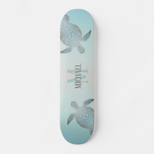 Silver Turtles Beach Style Monogram Your Name Skateboard