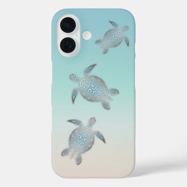 Silver Turtles Beach Style Turquoise Coastal Case-Mate iPhone Case (Back)
