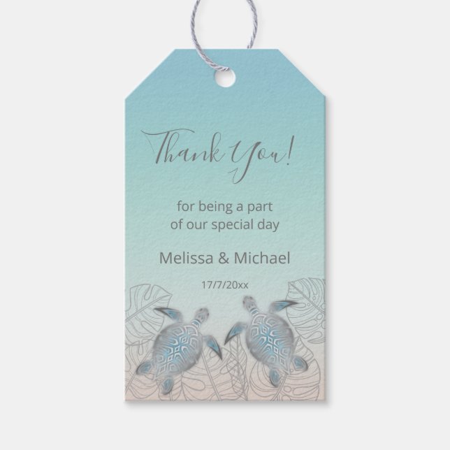 Silver Turtles Beach Wedding Gift Tags (Front)