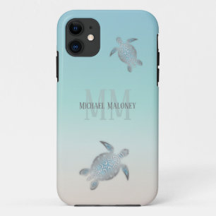 Silver Turtles Initials Your Name iPhone 11 Case