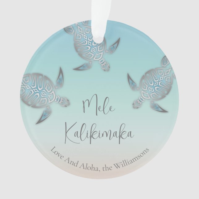 Silver Turtles  | Mele Kalikimaka | Family Photo Ornament (Front)