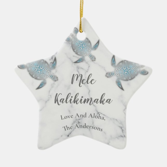 Silver Turtles | Mele Kalikimaka Hawaiian Ceramic Tree Decoration (Front)