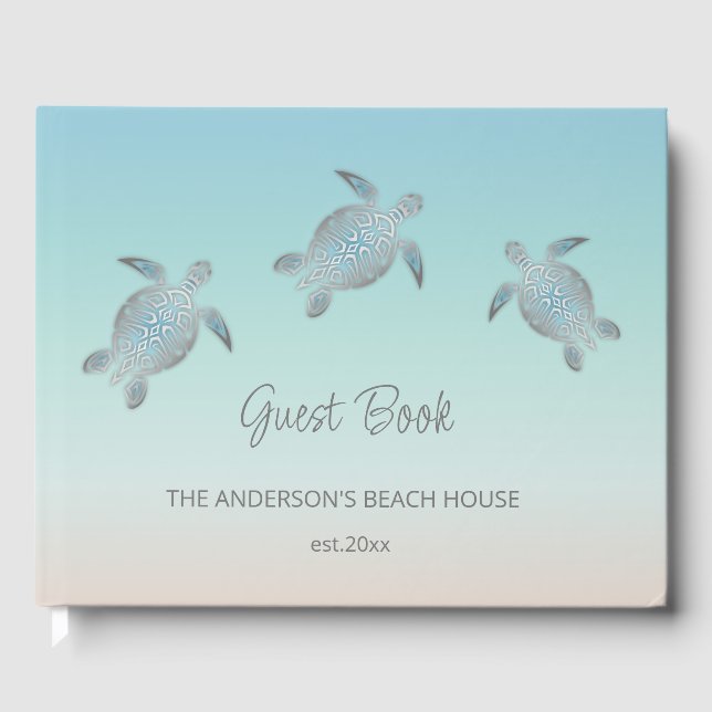 Silver Turtles Turquoise Coastal Beach House Guest Book (Front)