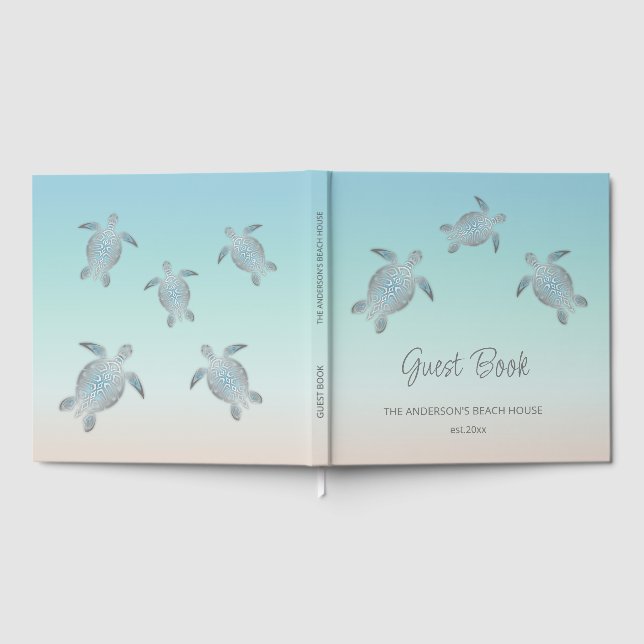 Silver Turtles Turquoise Coastal Beach House Guest Book (Full)