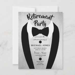 Silver Tuxedo Bow Tie Retirement Party Invite