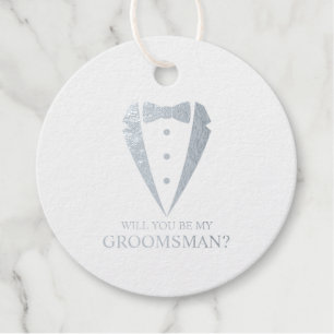 Silver Tuxedo Suit Personalised Groomsman Proposal Favour Tags
