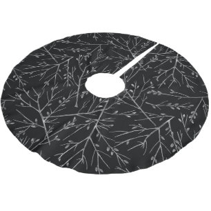 Silver Twigs on Black Brushed Polyester Tree Skirt