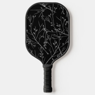 Silver Twigs on Black Pickleball Paddle