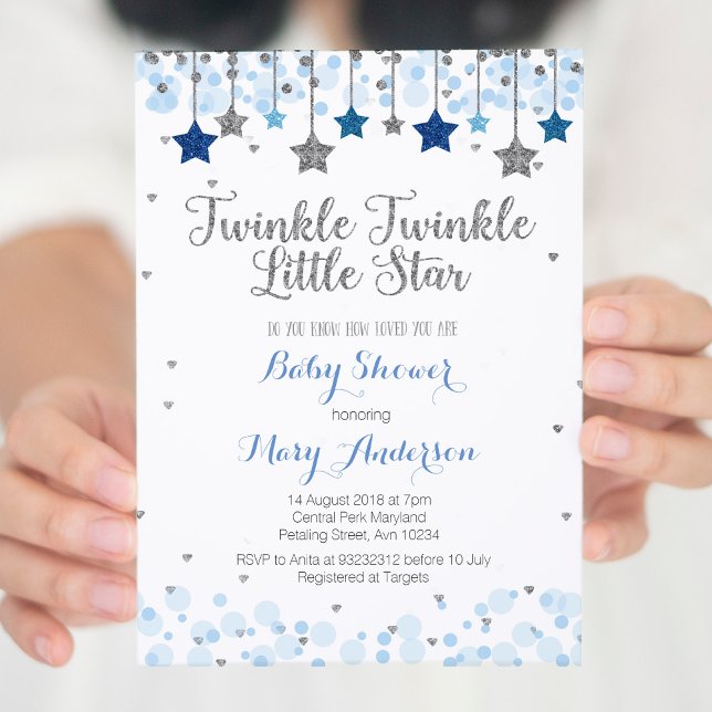 Silver Twinkle Twinkle Little Star Baby Shower Invitation (Creator Uploaded)