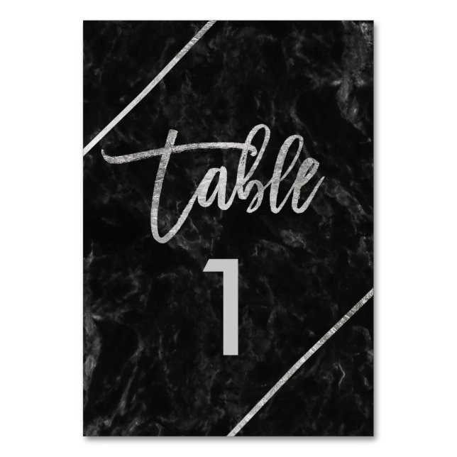 Silver typography black marble table number (Front)