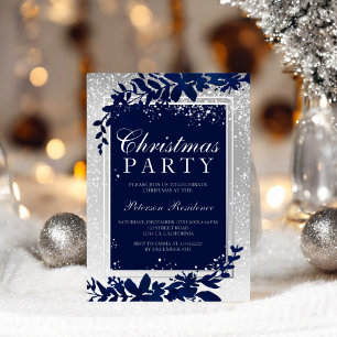 silver typography blue leaf snow elegant Christmas