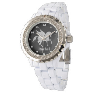 Silver unicorn add name women fantasy watch