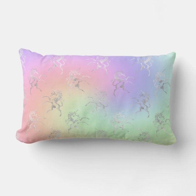 Silver Unicorn Pastel Ombre Lumbar Cushion (Front)