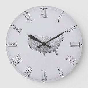 Silver USA Map with Roman Numerals Large Clock