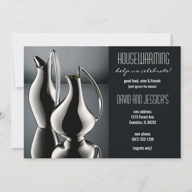 silver vases housewarming invitation (Front)