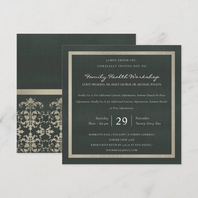SILVER VELVET BLACK DAMASK CLASSIC WORKSHOP EVENT INVITATION (Front/Back)