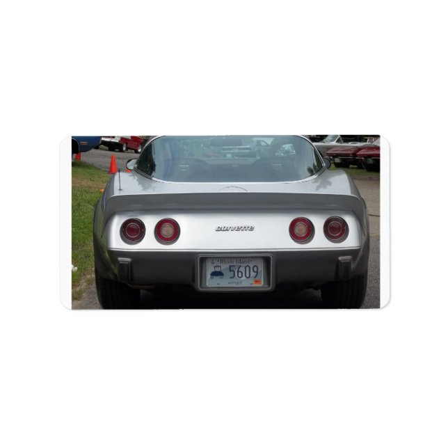 Silver vette rear view antique classic car label (Front)