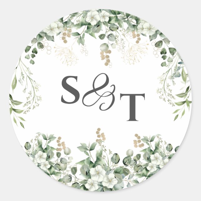 Silver Vines: Monogrammed Botanical Sticker (Front)
