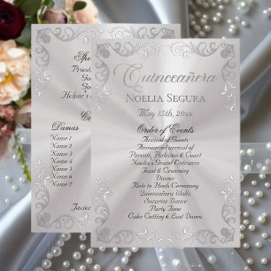 Silver Vintage Border Quinceanera - Pearl White Programme