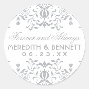Silver Vintage Glamour Wedding Monogram Classic Round Sticker