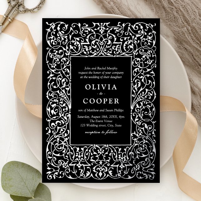 Silver Vintage Ornate Frame Classic Wedding (Silver Vintage Ornate Frame Classic Wedding Foil Invitation)