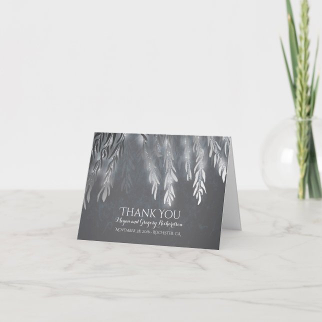 Silver Vintage Willow Tree Wedding Thank You Card (Front)