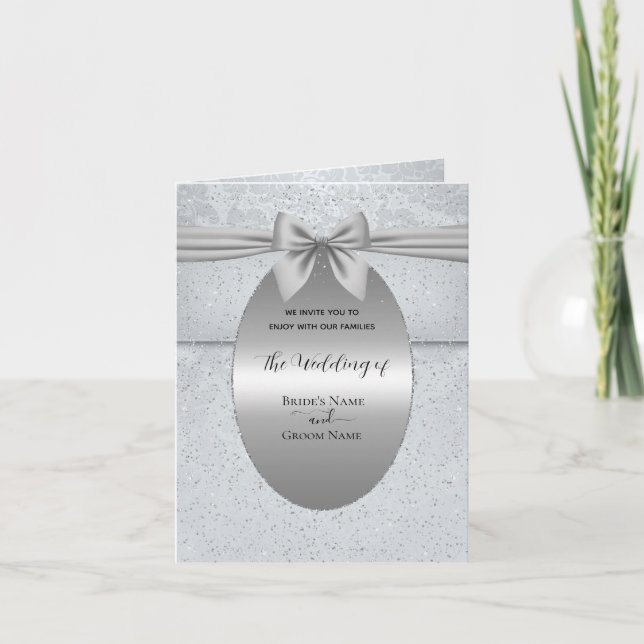 Silver Vintage with Bow Wedding Invitation (Front)