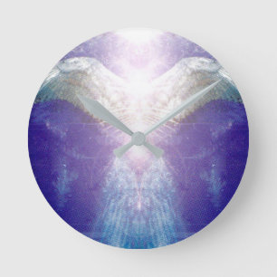 Silver violet angel round clock