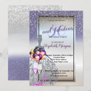 Silver Violet Glitter Dress,50th Birthday Party Invitation
