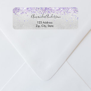 Silver violet glitter sparkle return address
