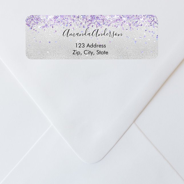 Silver violet glitter sparkle return address (Creator Uploaded)